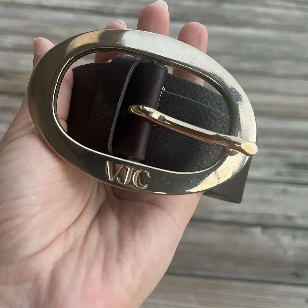 Vintage VJC Versace Jeans Couture Brown Leather Hinge Belt Italy 85 39
